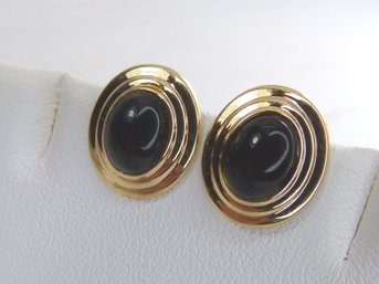 14K Yellow Gold & Black Onyx Oval Earrings