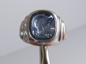 Vintage Sterling Silver Roman Soldier Bust  Intaglio  Ring