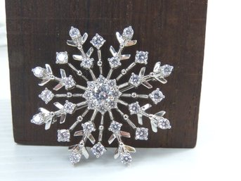 Brilliant Sterling Silver & CZ Snowflake  Brooch