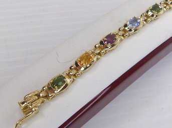 Gorgeous 14K Yellow Gold Multi Gem Link Bracelet