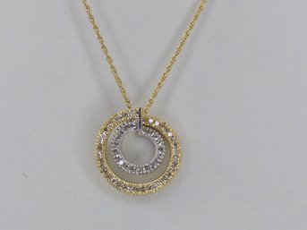 Elegant 14K Yellow & White Gold Circular Diamond Necklace / Pendant