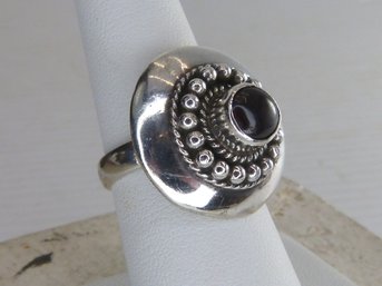 Sterling Silver Domed Ring With Garnet Cabochon