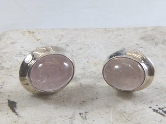 Sterling Silver & Rose Quartz Oval Earrings