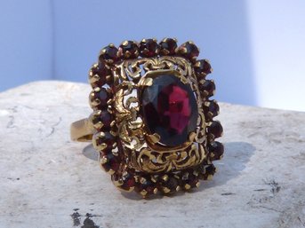 Massive 14K Yellow Gold  & Garnet Ring