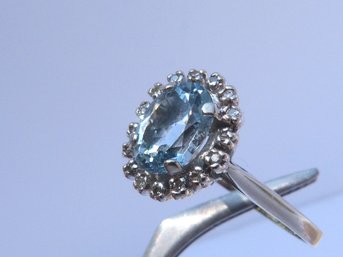 Spectacular Vintage 14K White Gold , Aquamarine & Diamond Ring