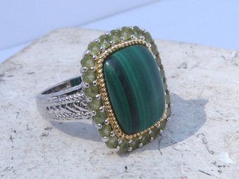 Large Sterling Silver & Malachite Ring