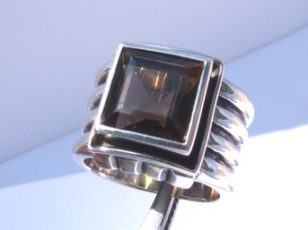 Large Sterling Silver & Smokey Quartz Ring