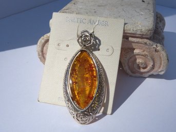 Large Sterling Silver & Baltic Amber Pendant