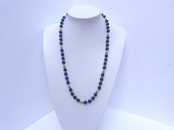 Beautiful 14K Yellow Gold & Blue Lapis Bead  Necklace 24'