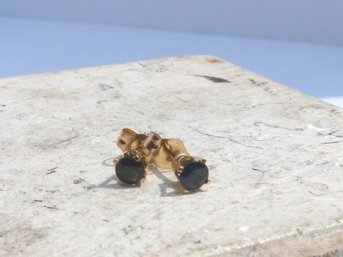 14K Yellow  Gold & Blue Sapphire Stud  Earrings