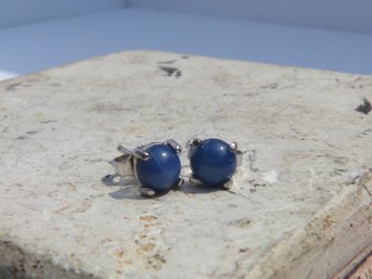 14K White Gold & Blue Star Sapphire Stud  Earrings