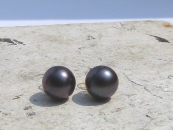 14K Yellow  Gold & Black Pearl Stud  Earrings