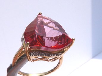 Massive 10K Yellow Gold  , Crimson Topaz & Diamond Ring