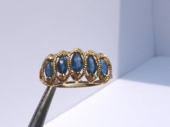 Beautiful 14K Yellow Gold & 5 Stone Blue Sapphire  Ring