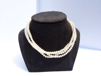 Gorgeous 14K Yellow Gold & 4 Strand Pearl Necklace