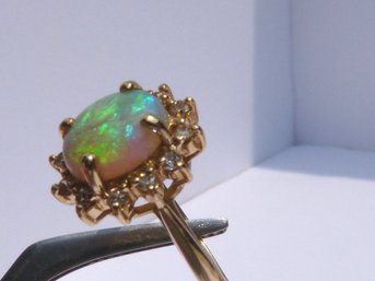 Spectacular Large  14K Yellow Gold , Opal & Diamond Ring