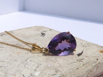 14K Yellow Gold & Large Amethyst Pendant