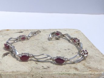 Dainty 10K White Gold , Ruby & Diamond Bracelet