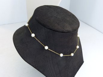 14K Yellow Gold &  Pearl Station Necklace