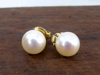 14K Yellow  Gold & Pearl Stud Earrings