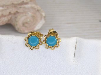 10K Yellow  Gold & Turquoise Earrings