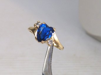 Small 14K Yellow Gold  & Blue Stone Heart Ring