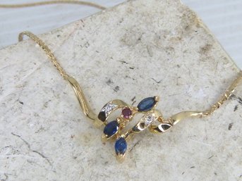 Vintage 14K Yellow Gold , Sapphire , Ruby & Diamond Necklace