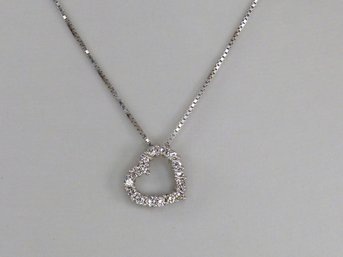 Beautiful 14K White Gold &  Diamond Heart Pendant / Necklace