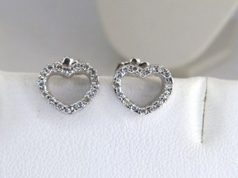 Beautiful 14K White Gold & Diamond Heart Earrings