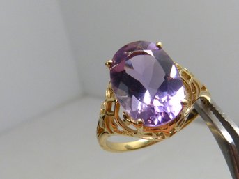 Huge 10 K Yellow Gold & Amethyst Ring