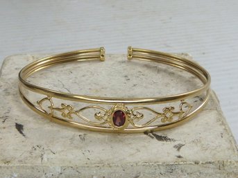 Beautiful 9 K Yellow Gold & Garnet Cuff Bracelet