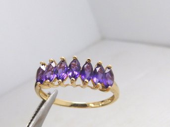 10K Yellow Gold  & 7 Stone Amethyst Ring