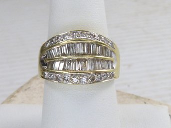 Huge 14 K Yellow Gold & Diamond Band Ring  - Round & Baguettes