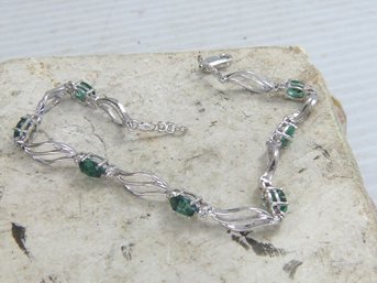 10 K White Gold & Genuine Emerald Bracelet