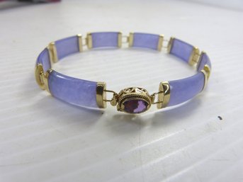 14 K Yellow Gold & Lavender Jade Link Bracelet