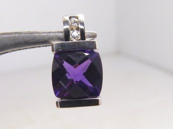 14 K White Gold , Amethyst &  Diamond Pendant