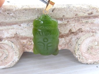 14 K Yellow Gold & Carved Jade Buddha Head Pendant