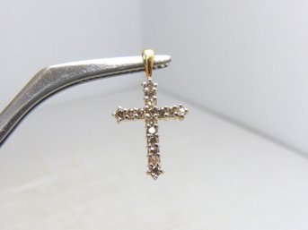 Vintage 14 K Yellow Gold & Diamond Cross Pendant