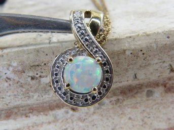 Gold Over Sterling Silver Opal Pendant With Chain