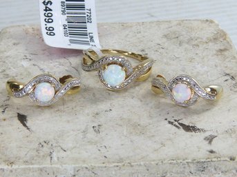 Gold Over Sterling Silver Opal Ring & Earrings Set