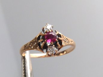 Antique 10 K  Gold , Ruby & Diamond Ring