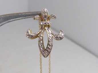 10 K  White & Yellow Gold Diamond Accent Fleur De Lis  Pendant / Necklace