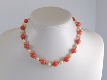 14 K Yellow Gold & Coral Necklace