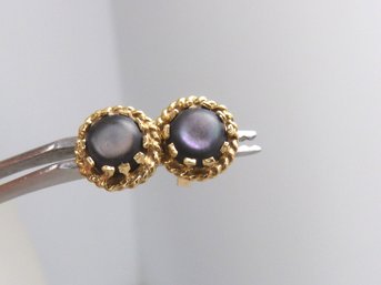 Pair Of 10 K Yellow Gold & Black Mother Of Pearl Earrings