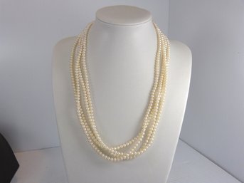 Gorgeous 10 K Yellow Gold & 4 Strand Pearl Necklace