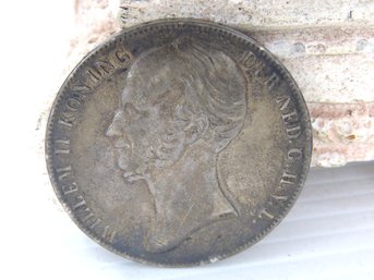 1845 Netherlands 2 1/2 Gulden Large Silver Coin   38 MM