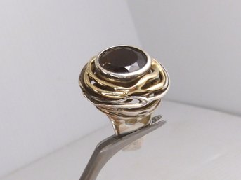 Massive Sterling Silver , 14 K Gold & Smokey Quartz Ring