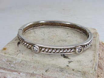 Judith Ripka Sterling Silver Hinged Bangle Bracelet