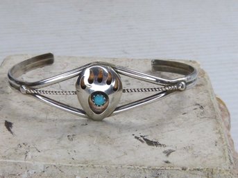 Vintage Sterling Silver & Turquoise Native American Cuff  Bracelet