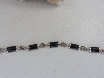 Sterling Silver , Marcasite & Black Onyx Elephant Bracelet